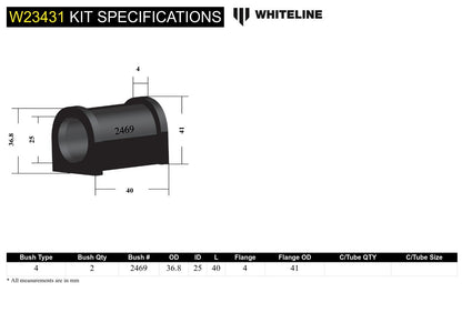 Whiteline Front Sway Bar Mount - Bushing Kit 25mm to Suit Toyota Rav 4 SXA10, 11, 16 | W23431