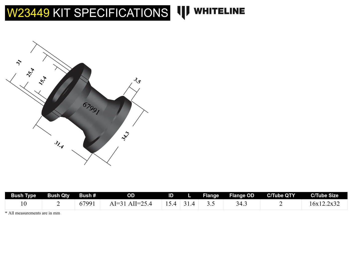 Whiteline Front Sway Bar Link - Bushing Kit to Suit Jeep Wrangler TJ | W23449