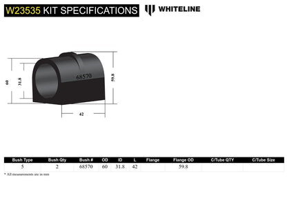 Whiteline Front Sway Bar Mount - Bushing Kit 32mm to Suit Ford Ranger, Everest and Mazda BT-50 | W23