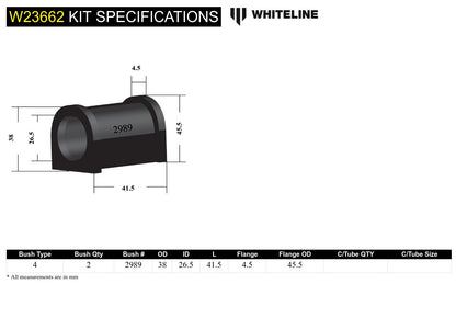 Whiteline Front Sway Bar Mount - Bushing Kit 27mm to Suit Toyota Land Cruiser 100 Series IFS | W2366