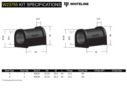 Whiteline Front Sway Bar Mount - Bushing Kit 25.4mm to Suit Toyota Corolla, Prius and Rav 4 | W23755