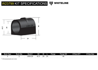 Whiteline Front Sway Bar Mount - Bushing Kit 20mm to Suit Nissan Patrol GU and Pathfinder R50 | W237
