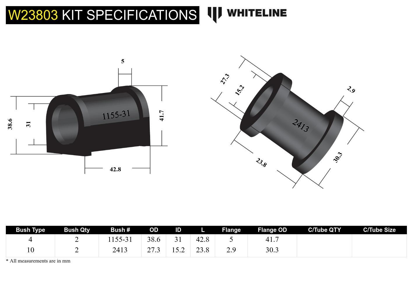 Whiteline Front Sway Bar Mount and Link - Bushing Kit 31mm to Suit Toyota Land Cruiser 76, 78 and 79