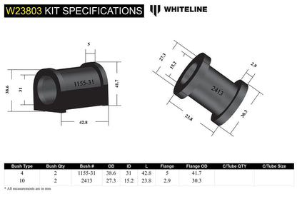 Whiteline Front Sway Bar Mount and Link - Bushing Kit 31mm to Suit Toyota Land Cruiser 76, 78 and 79
