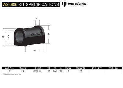 Whiteline Front Sway Bar Mount - Bushing Kit 19.5mm to Suit Mitsubishi Challenger PA and Triton MK |
