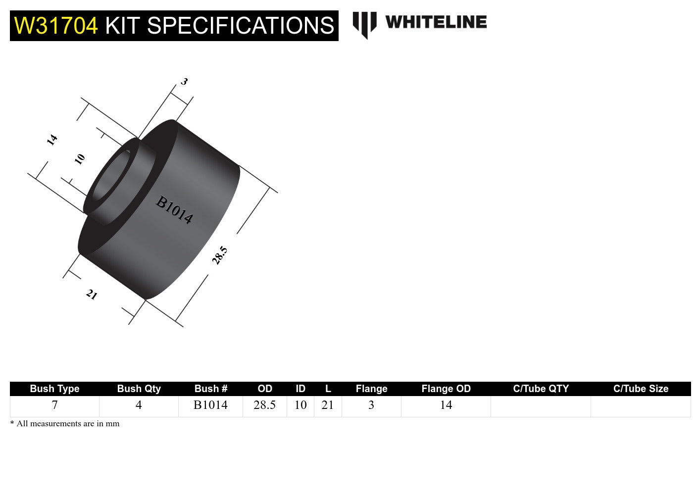 Whiteline Shock Absorber - Bushing Kit to Suit Various Applications | W31704