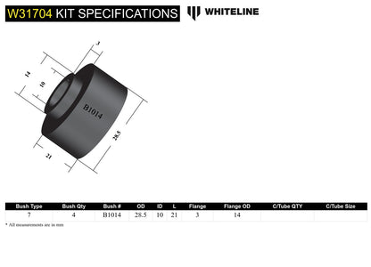 Whiteline Shock Absorber - Bushing Kit to Suit Various Applications | W31704