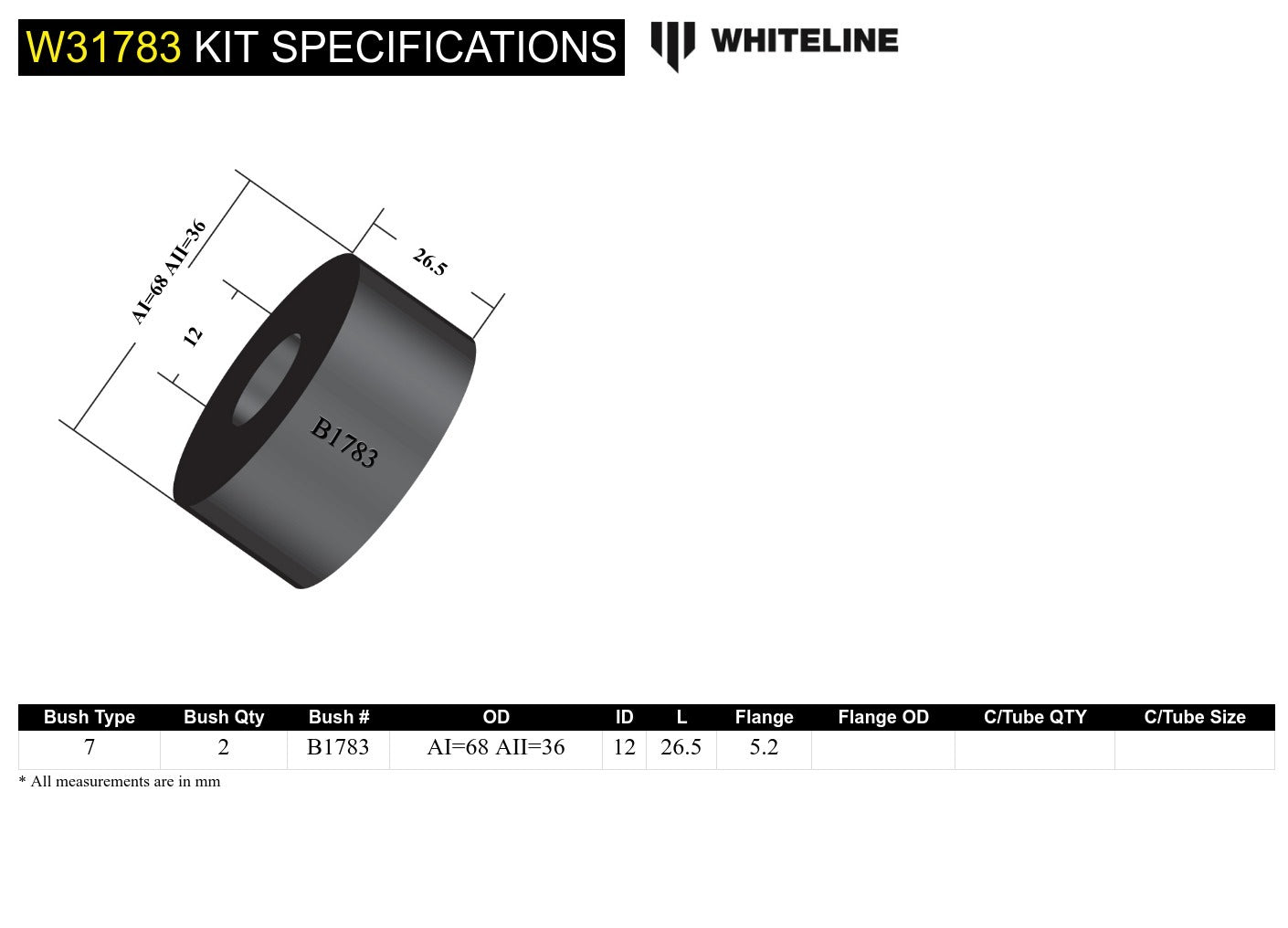 Whiteline Front Shock Absorber - Upper Bushing Kit to Suit Ford Falcon/Fairlane EF, EL | W31783