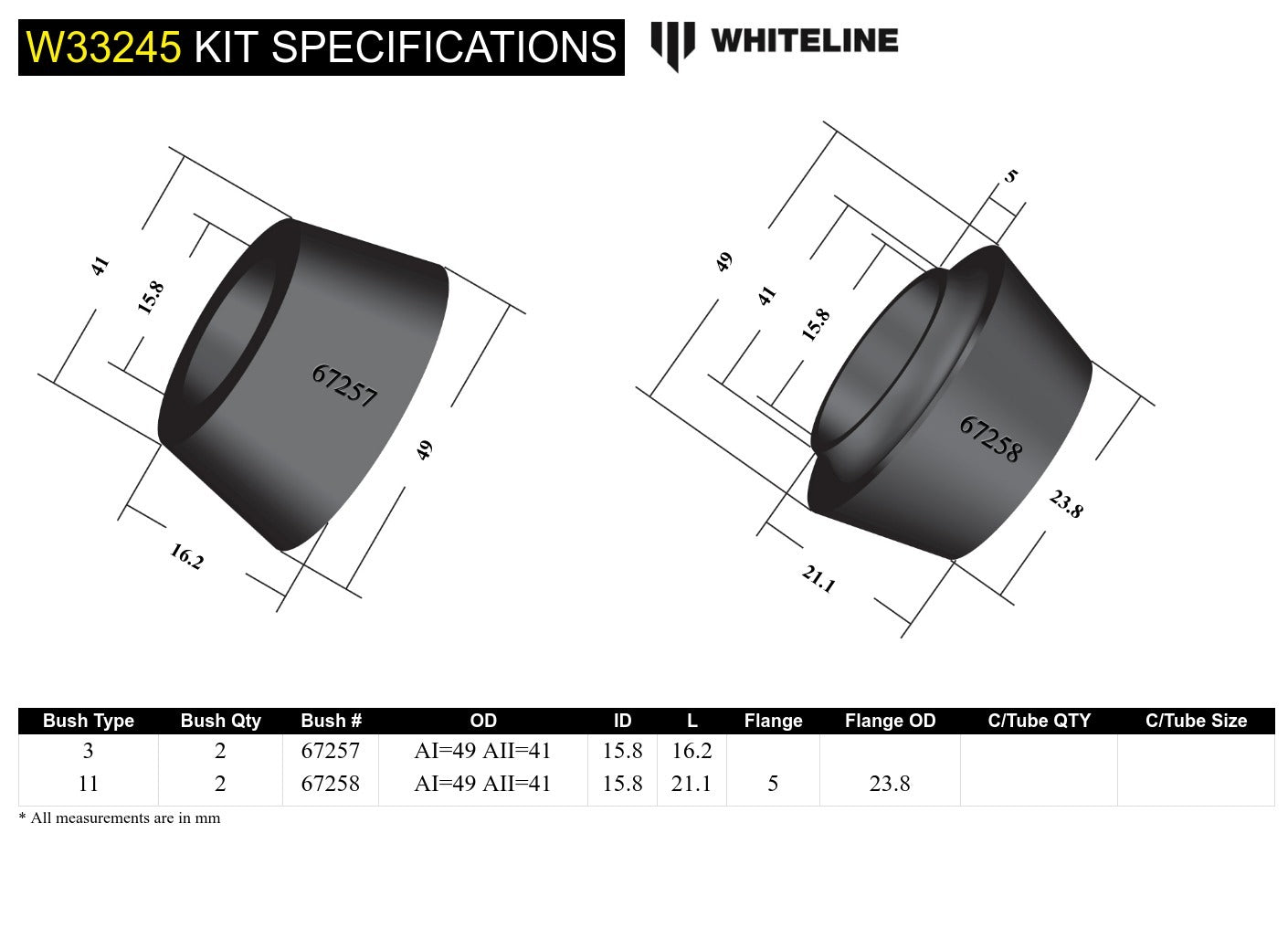 Whiteline Front Shock Absorber- Upper Bushing Kit to Suit Mitsubishi Challenger, Pajero Sport and Tr