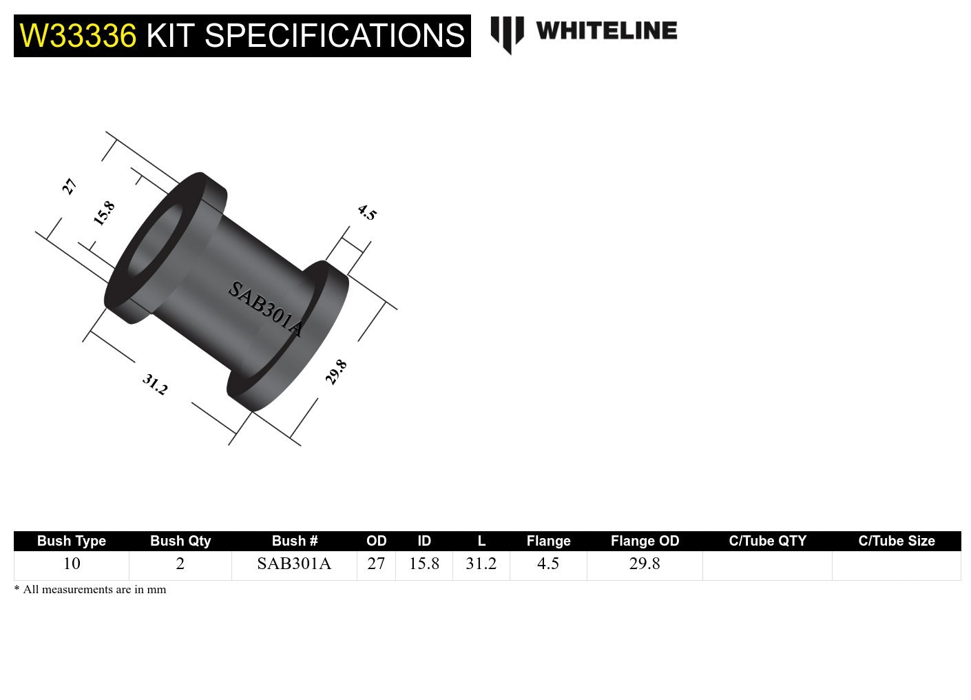 Whiteline Shock Absorber - Bushing Kit to Suit Holden HQ-WB | W33336