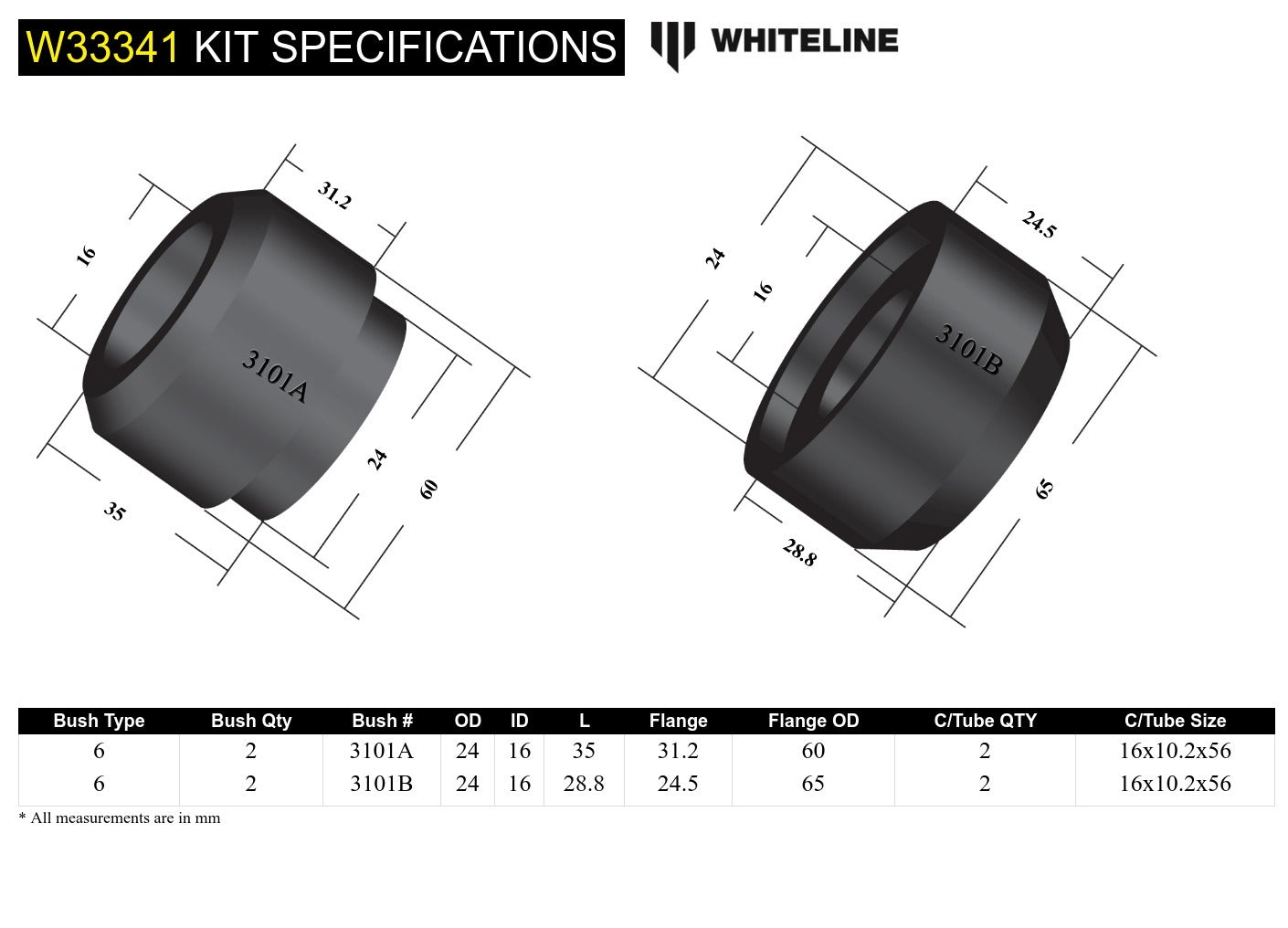 Whiteline Front Shock Absorber - Upper Bushing Kit to Suit Mitsubishi Pajero NM-NX | W33341