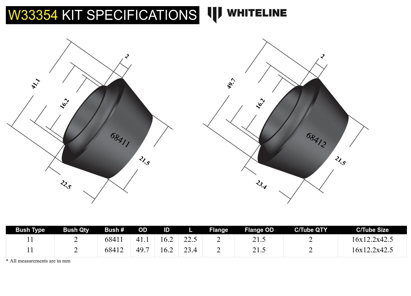 Whiteline Front Shock Absorber - Upper Bushing Kit to Suit Nissan Navara D40, D23 and Pathfinder R51