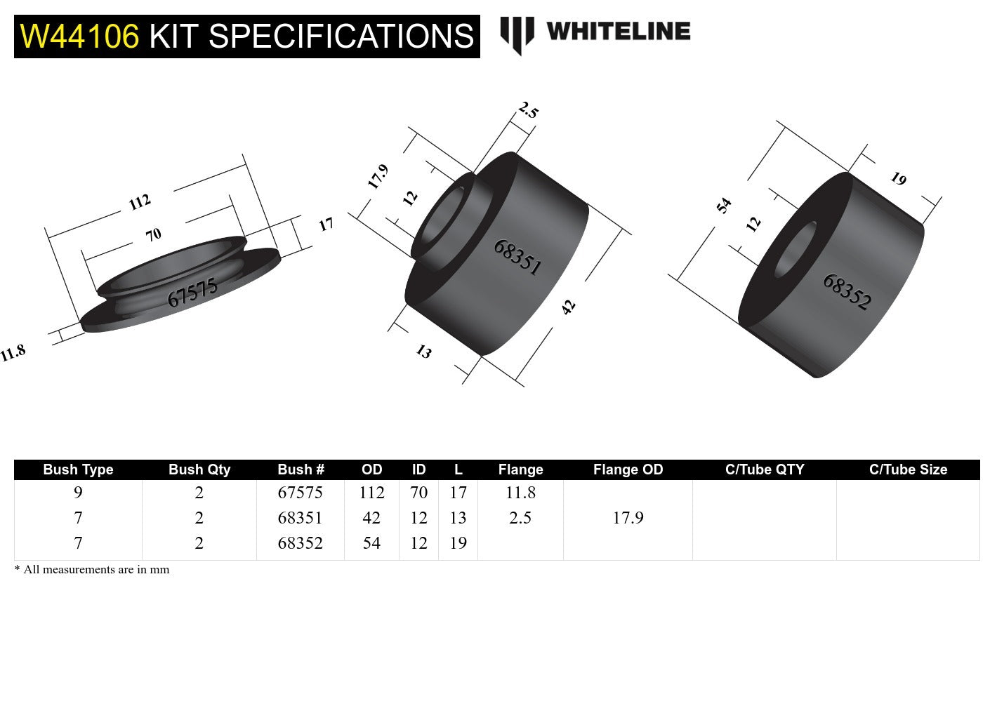 Whiteline Front Strut Mount - Bushing Kit to Suit Toyota FJ Cruiser, HiLux, Prado and Foton Tunland