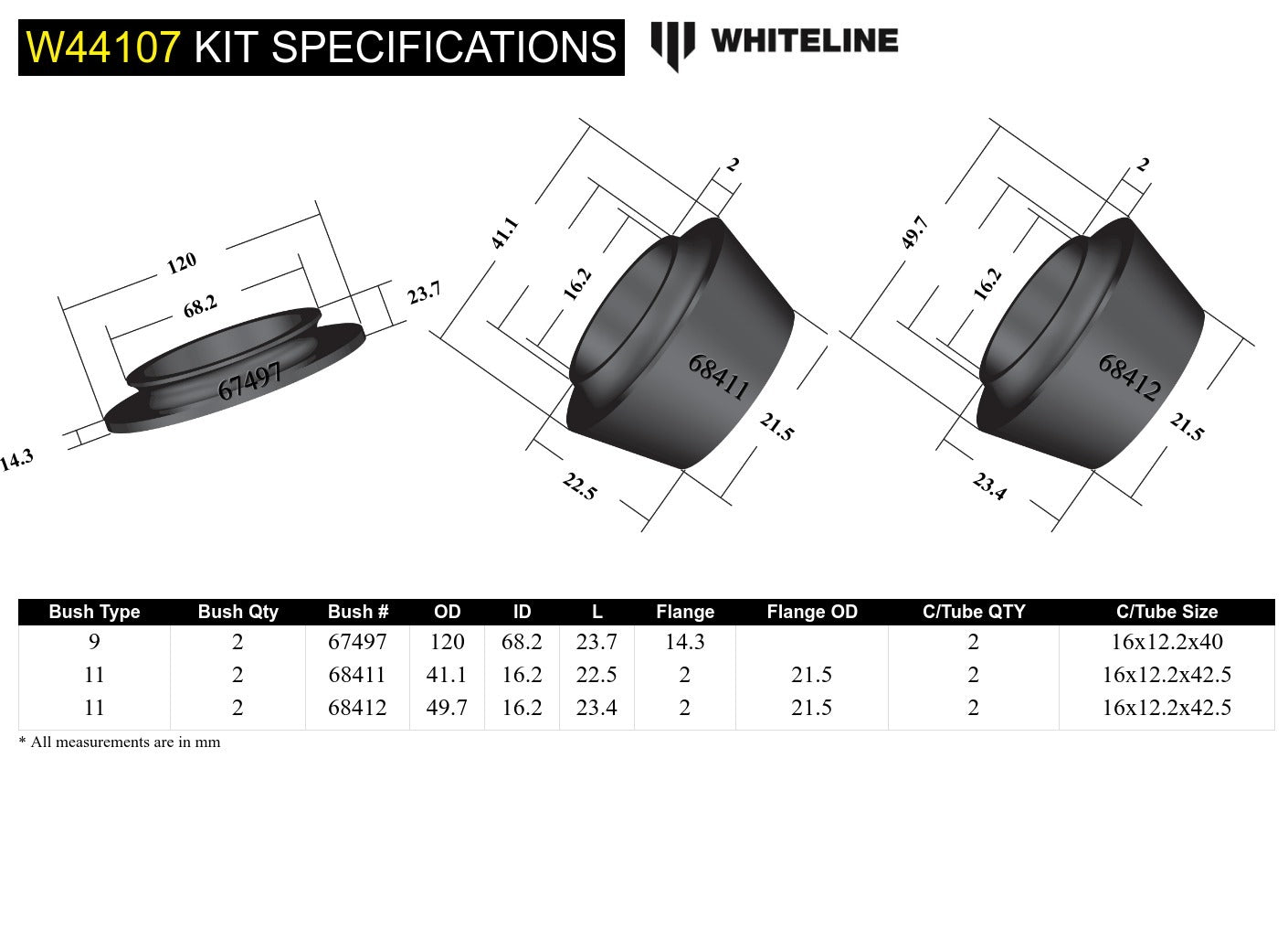 Whiteline Front Strut Mount - Bushing Kit to Suit Nissan Navara D40, D23 and Pathfinder R51 | W44107