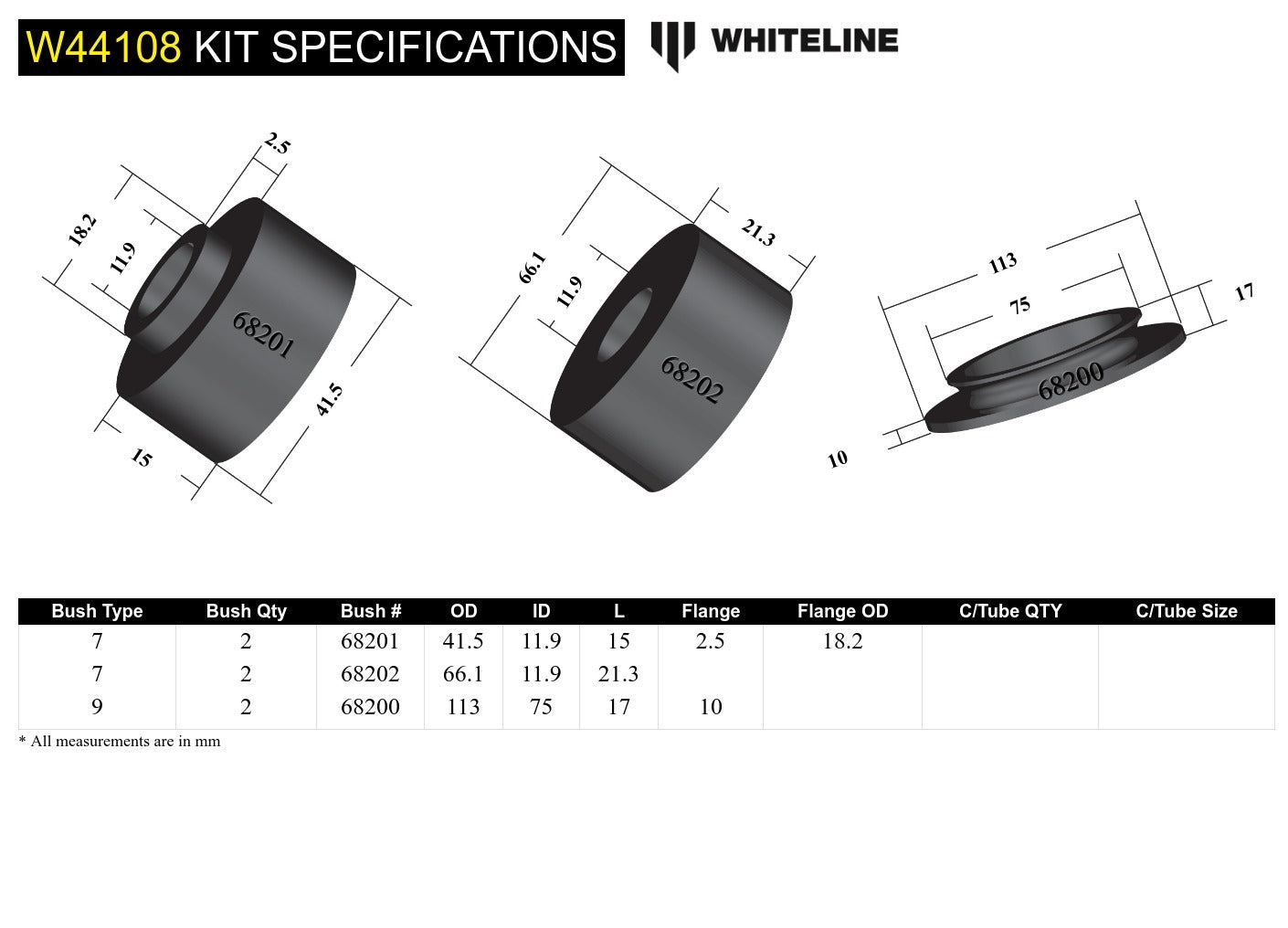 Whiteline Front Strut Mount - Bushing Kit to Suit Holden Colorado, Isuzu D-Max and LDV T60 | W44108