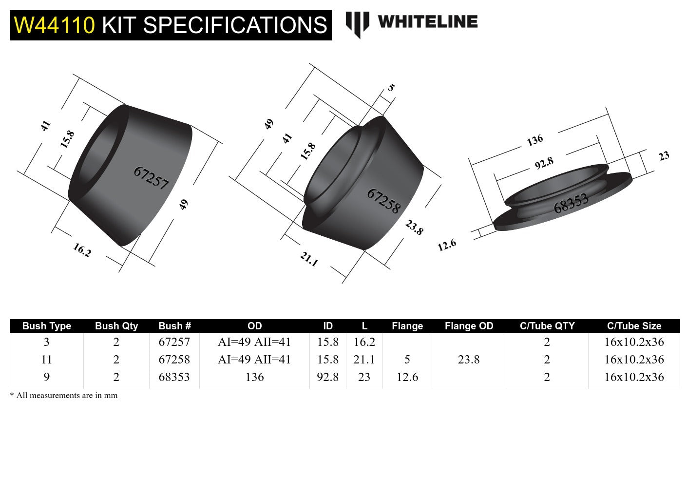 Whiteline Front Strut Mount - Bushing Kit to Suit Mitsubishi Challenger, Pajero Sport and Triton 2wd