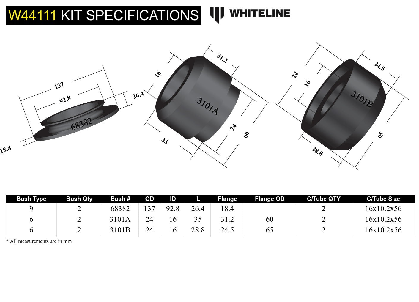 Whiteline Front Strut Mount - Bushing Kit to Suit Mitsubishi Pajero NM-NX | W44111