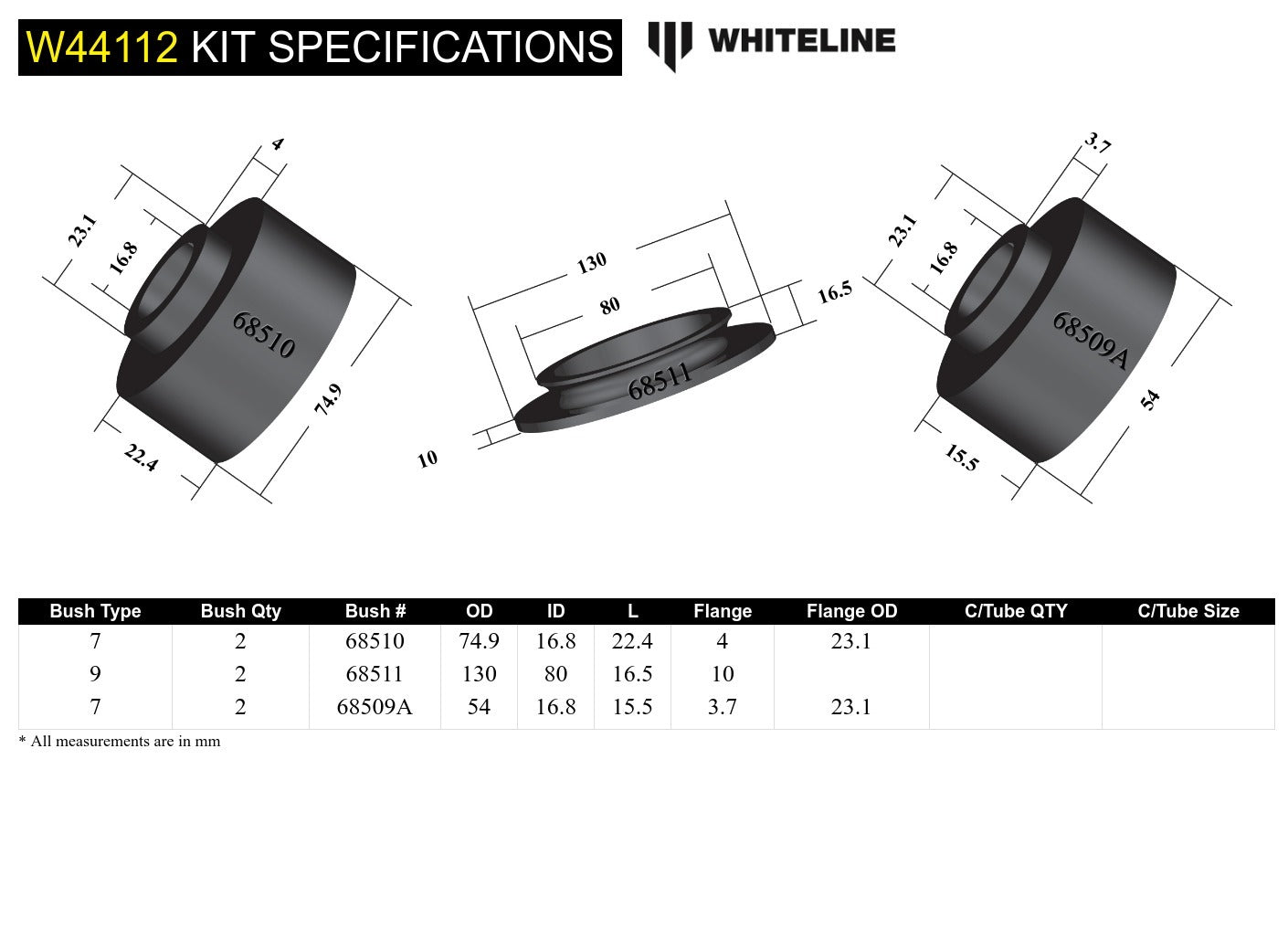 Whiteline Front Strut Mount - Bushing Kit to Suit Toyota Land Cruiser 200 Series | W44112