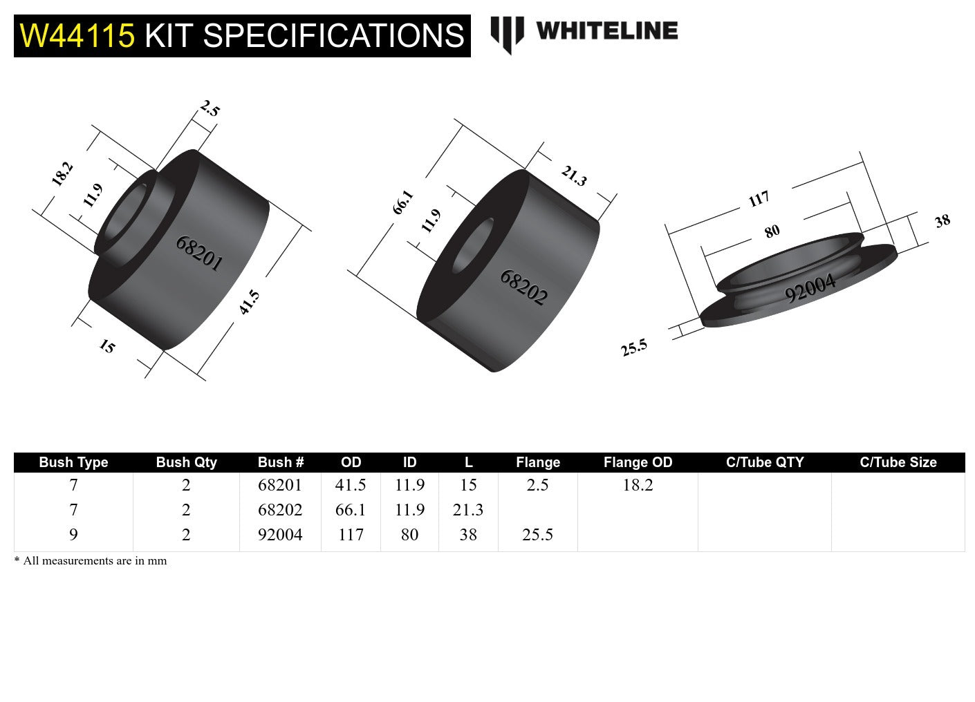 Whiteline Front Strut Mount - Bushing Kit to Suit Holden Colorado, Trailblazer, Isuzu D-Max, MU-X an