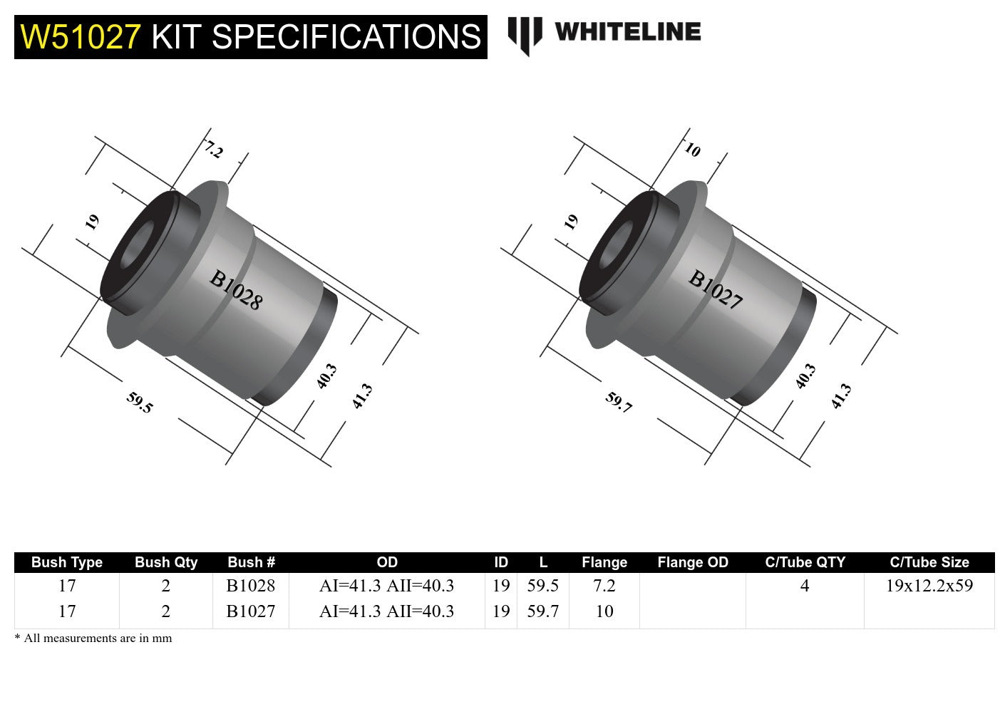 Whiteline Front Control Arm Lower - Bushing Kit to Suit Holden Gemini TX, TC, D, TE, TF, TG | W51027