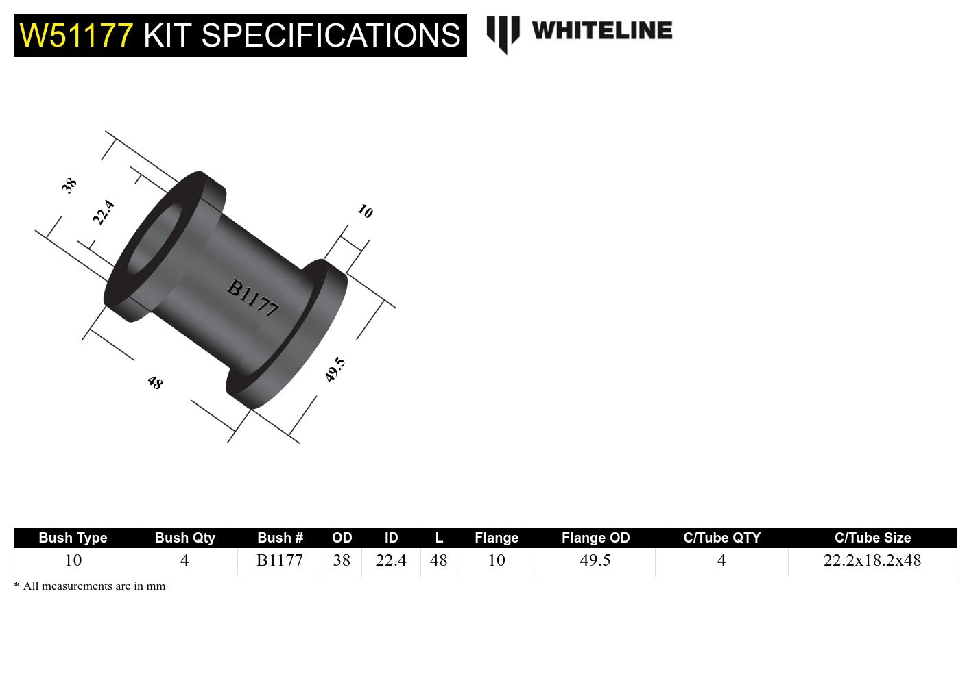 Whiteline Front Control Arm Upper - Bushing Kit to Suit Mitsubishi Triton ME-MJ and Nissa Navara D21