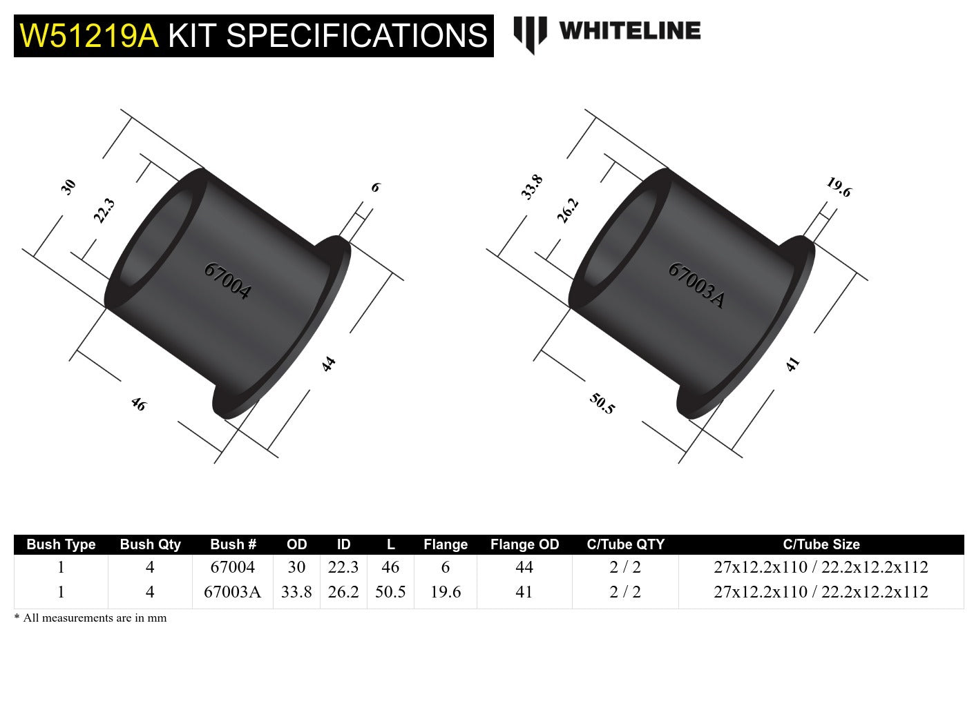 Whiteline Front Control Arm Upper - Bushing Kit to Suit Nissan 300ZX Z32 and Skyline R32 | W51219A