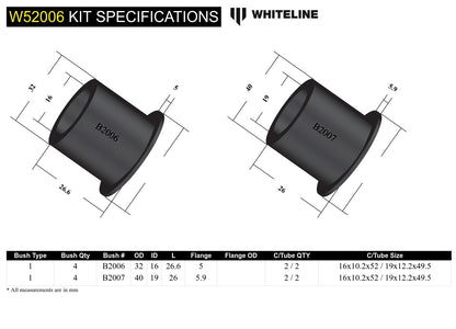 Whiteline Front Control Arm Lower - Bushing Kit to Suit Honda City, Civic and CR-X | W52006