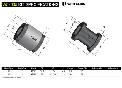 Whiteline Front Control Arm Lower - Inner Rear Bushing Kit to Suit BMW 3 Series E46 and Z4 E86, E86