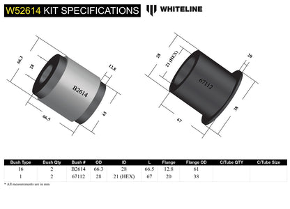 Whiteline Front Control Arm Lower - Inner Rear Bushing Doule Offset Kit to Suit Mini Cooper R50, R56