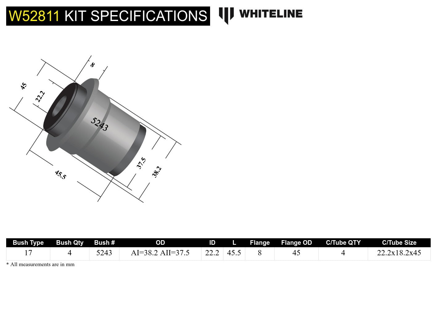Whiteline Front Control Arm Upper - Bushing Kit to Suit Holden Frontera, Jackaroo, Rodeo, Isuzu MU a