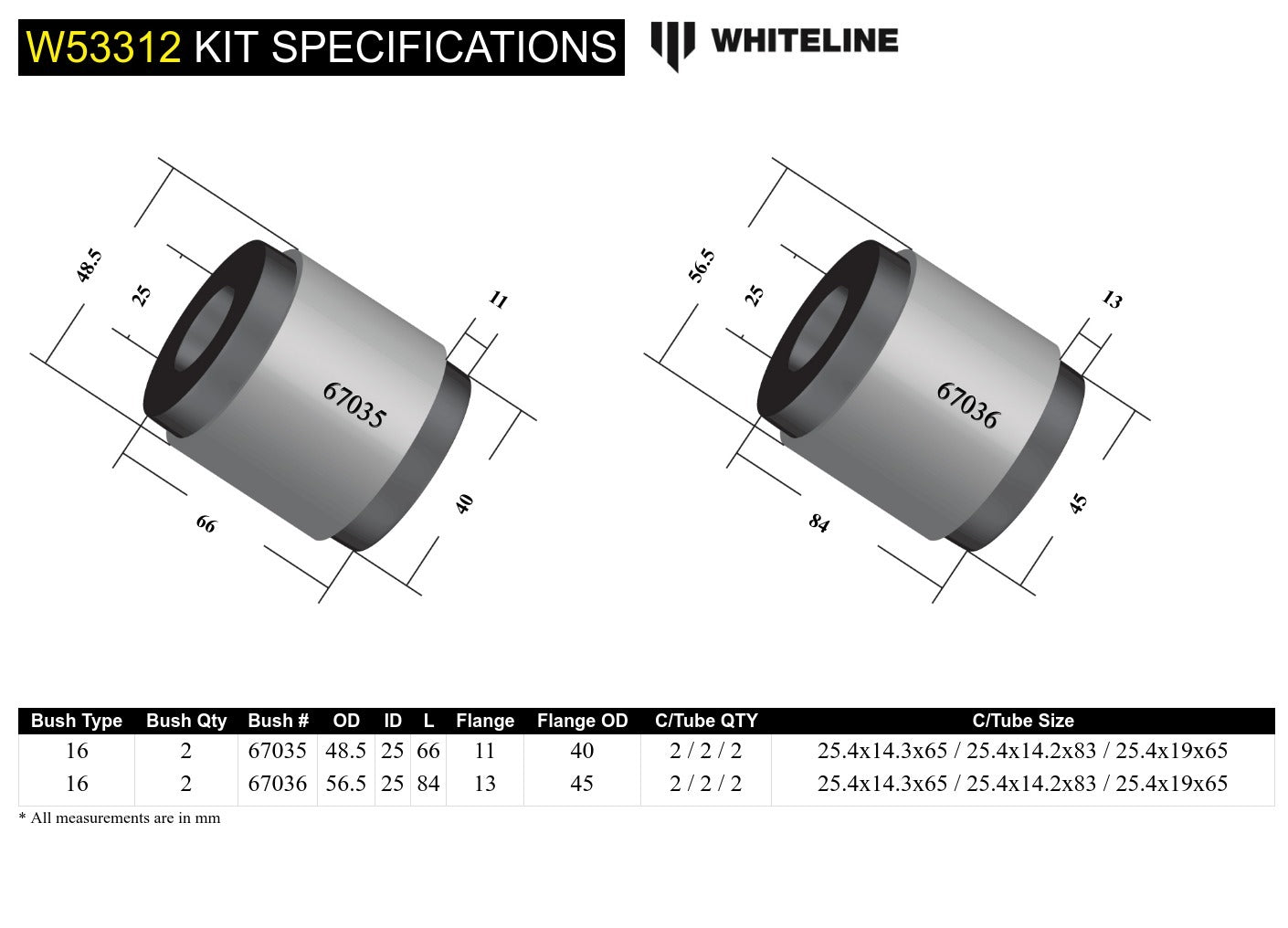 Whiteline Front Control Arm Lower - Bushing Kit to Suit Toyota HiLux, Prado, 4Runner and Foton Tunla