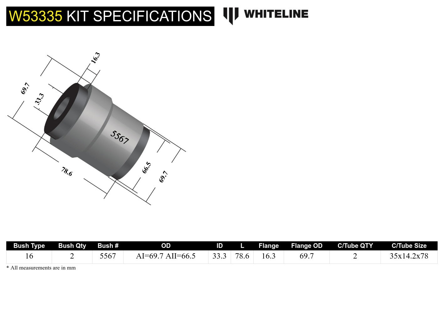 Whiteline Front Radius Arm Lower - Bushing Kit to Suit Chrysler 300C and Dodge Challenger | W53335