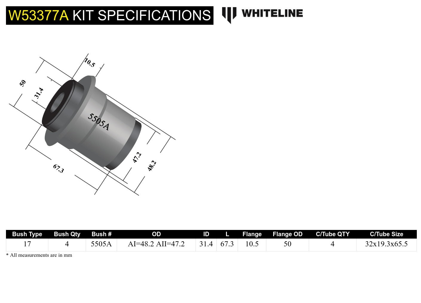 Whiteline Front Control Arm Lower - Bushing Kit to Suit Toyota Prado and 4Runner | W53377A