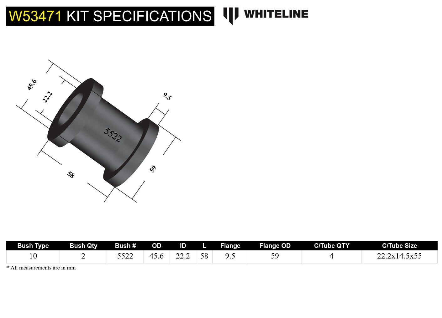 Whiteline Front Control Arm Upper - Bushing Kit to Suit Mitsubishi Pajero NM-NX | W53471