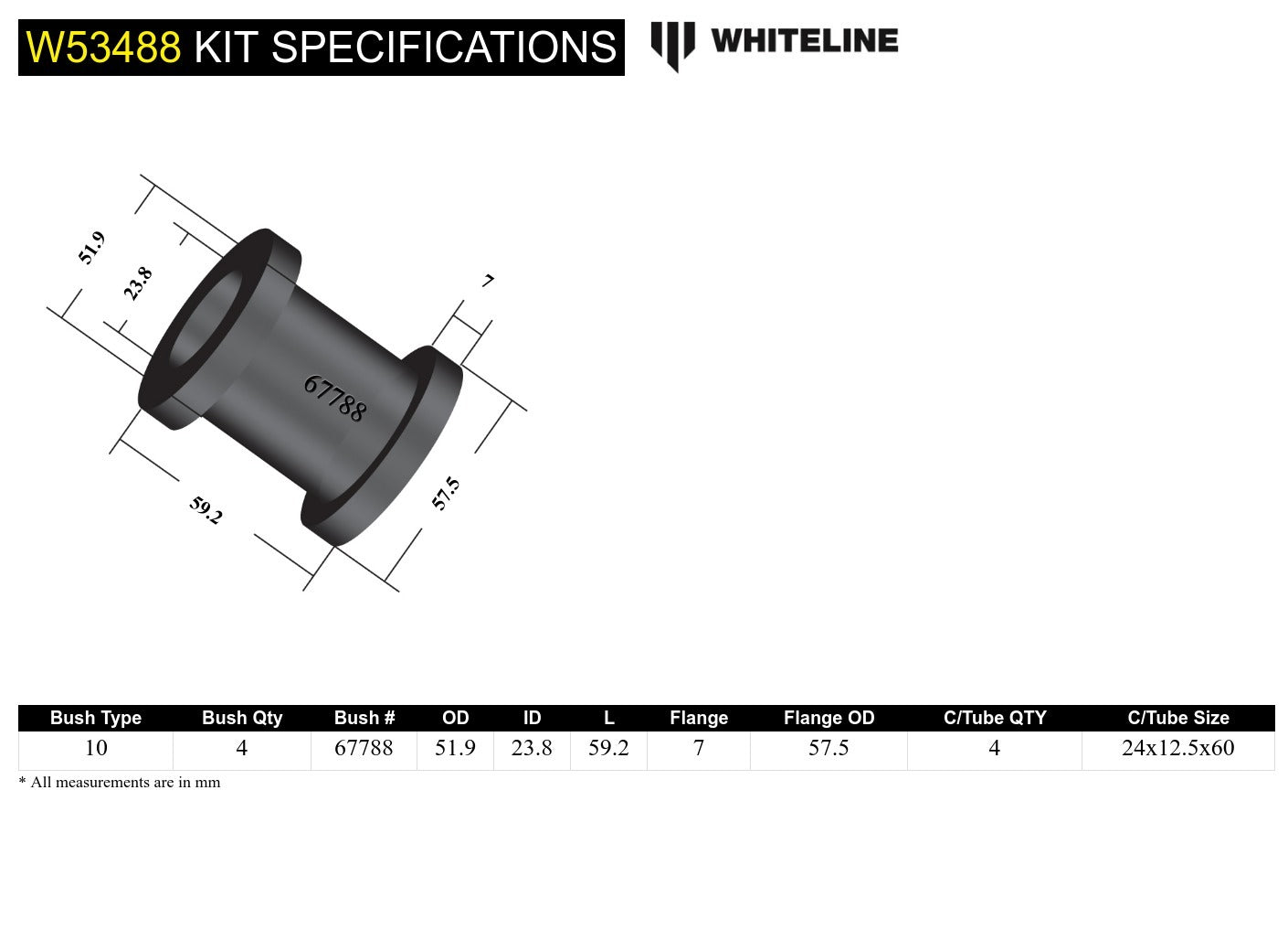 Whiteline Leading Arm - To Differential Bushing Kit to Suit Suzuki Jimny and Sierra | W53488