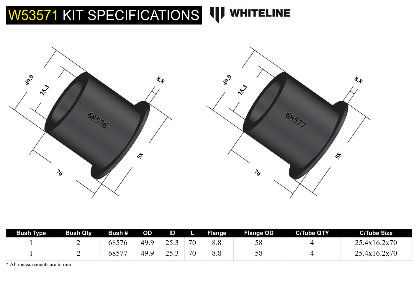 Whiteline Front Control Arm Lower - Bushing Kit to Suit Ford Everest, Ranger and Mazda BT-50 | W5357