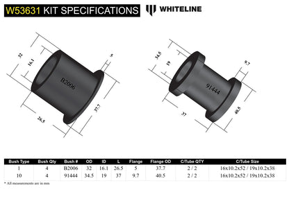 Whiteline Front Control Arm Upper and Lower - Bushing Kit to Suit Honda Integra DA, DB | W53631