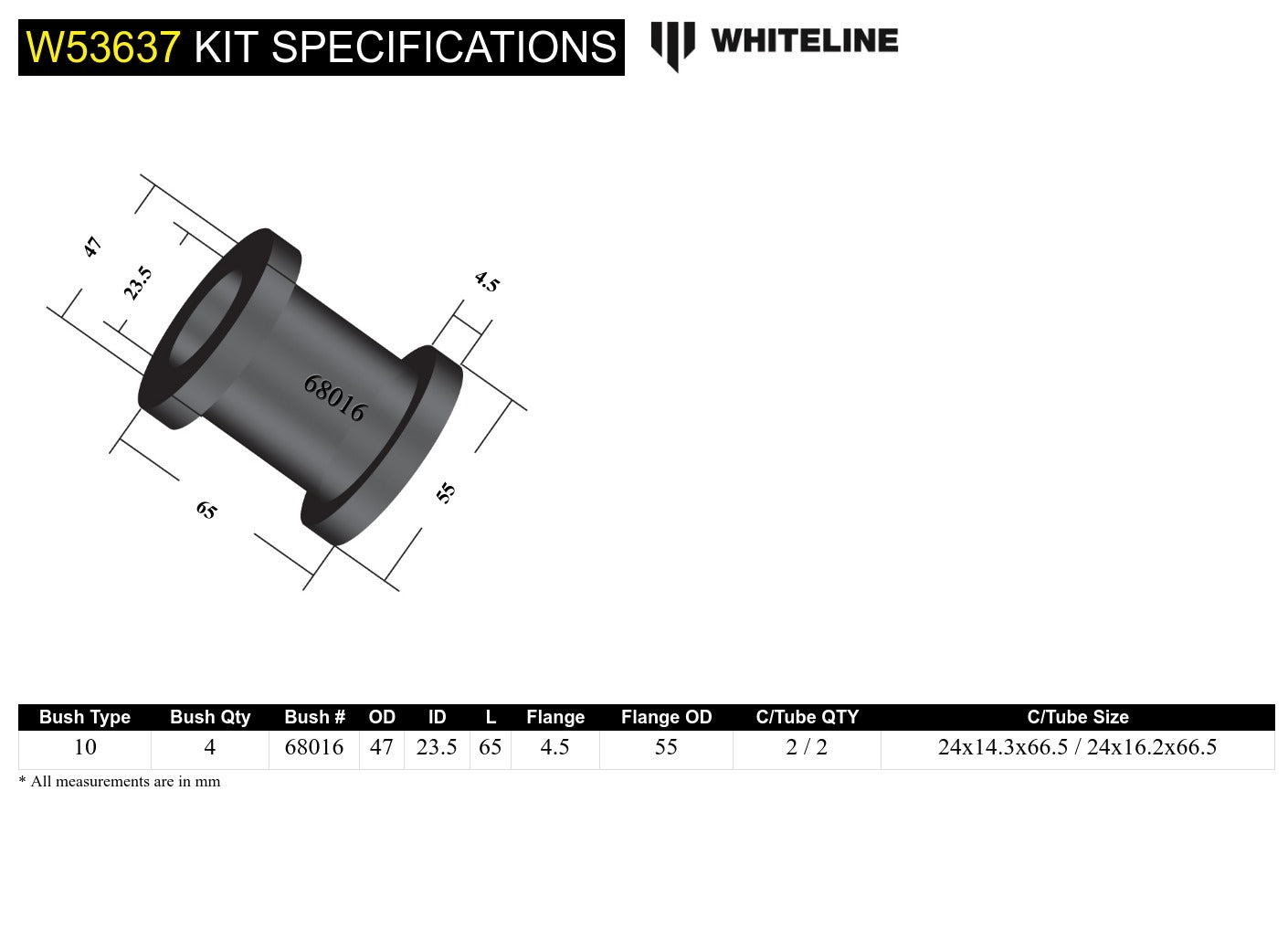 Whiteline Front Trailing Arm Lower - Bushing Kit to Suit Jeep Gladiator JT and Wrangler JL | W53637