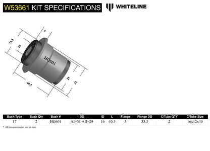 Whiteline Front Control Arm Upper - Inner Front Bushing Kit to Suit Holden Gemini TX, TC, TD, TE, TF