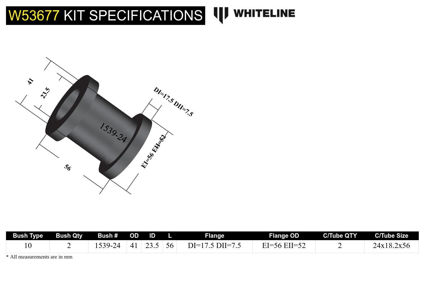 Whiteline Front Control Arm Lower - Inner Rear Bushing Kit to Suit Honda Civic, CR-X and Integra DC2