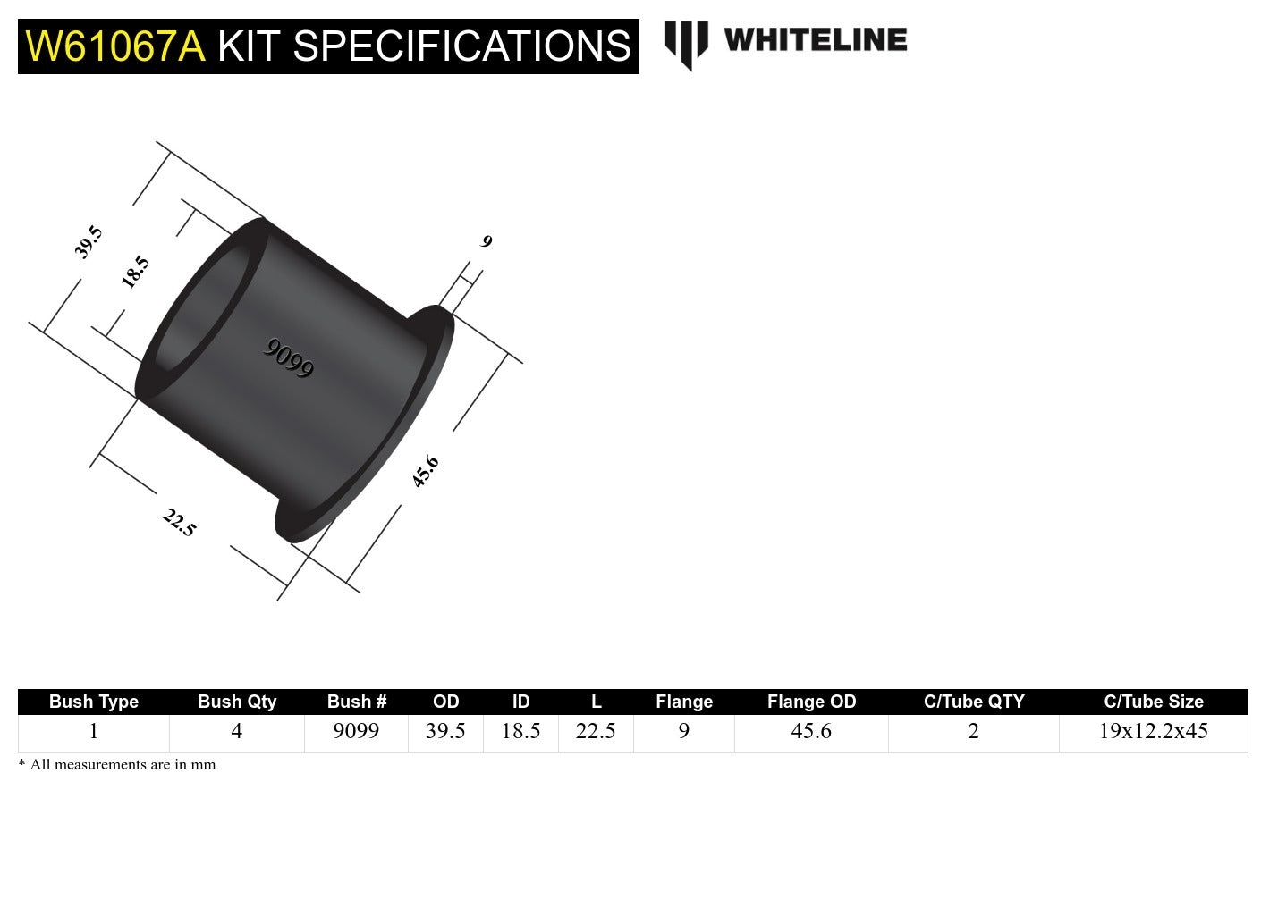 Whiteline Rear Trailing Arm Upper - Bushing Kit to Suit Ford Cortina, Escort and Flacon/Fairlane | W
