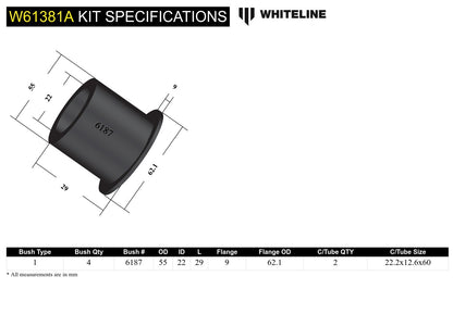 Whiteline Rear Trailing Arm Lower - Front Bushing Kit to Suit Subaru Forester, Impreza, Legacy and