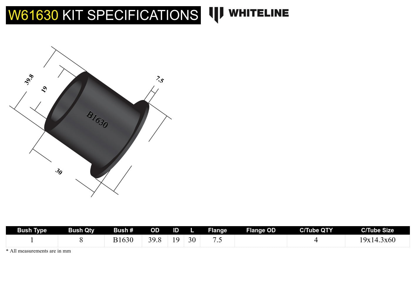 Whiteline Rear Trailing Arm Upper - Bushing Kit to Suit Nissan Bluebird, Skyline and Pintara | W6163