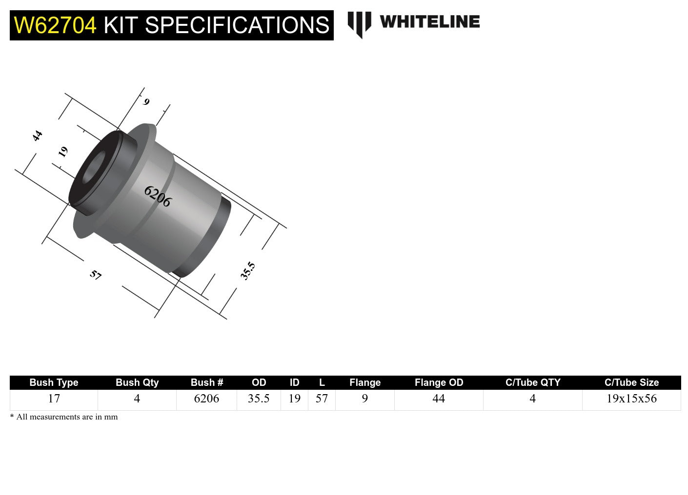 Whiteline Rear Control Arm Upper - Inner Bushing Kit to Suit Ford Falcon/Fairlane AU | W62704