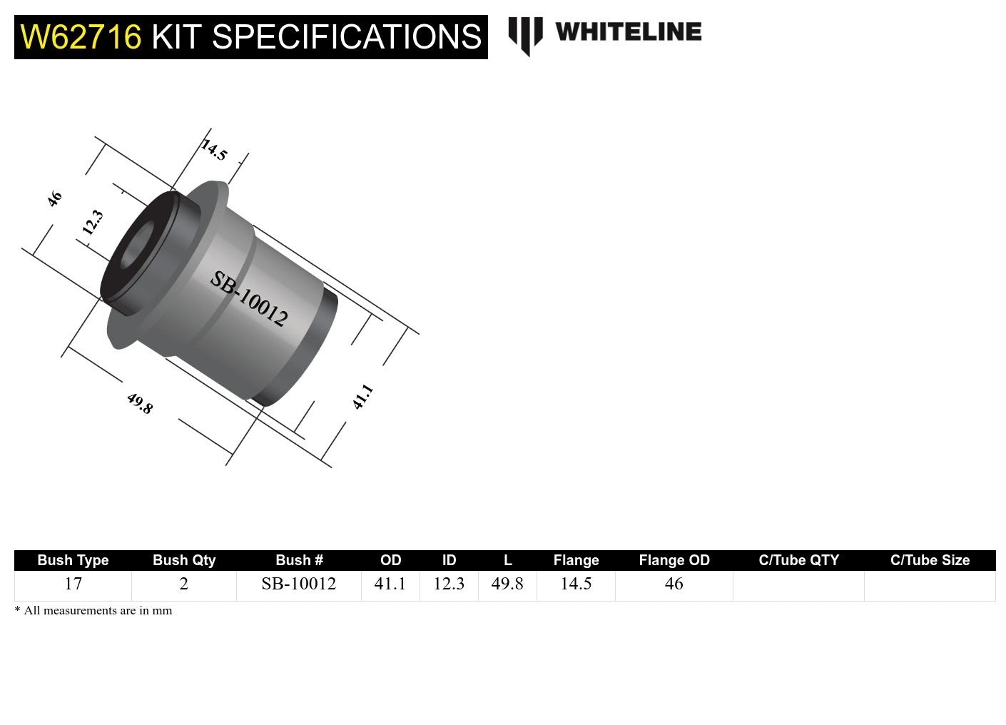 Whiteline Rear Control Arm Lower Rear - Outer Bearing Kit to Suit Holden Commodore VE, VF and HSV |