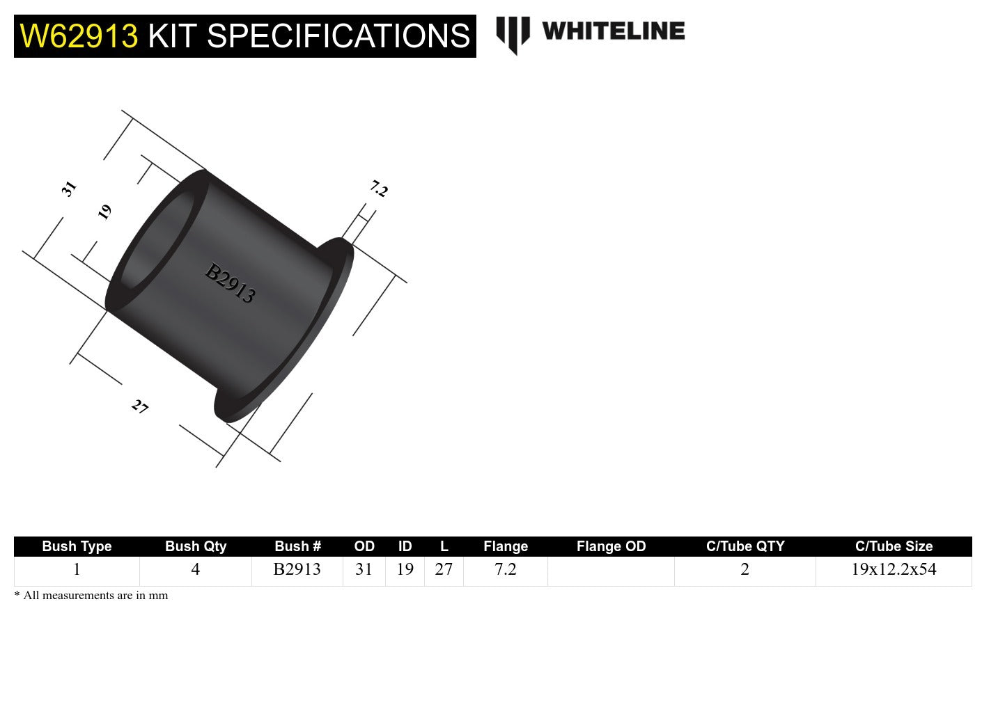 Whiteline Rear Control Arm Lower - Inner Front Bushing Kit to Suit Toyota Corolla AE90 | W62913
