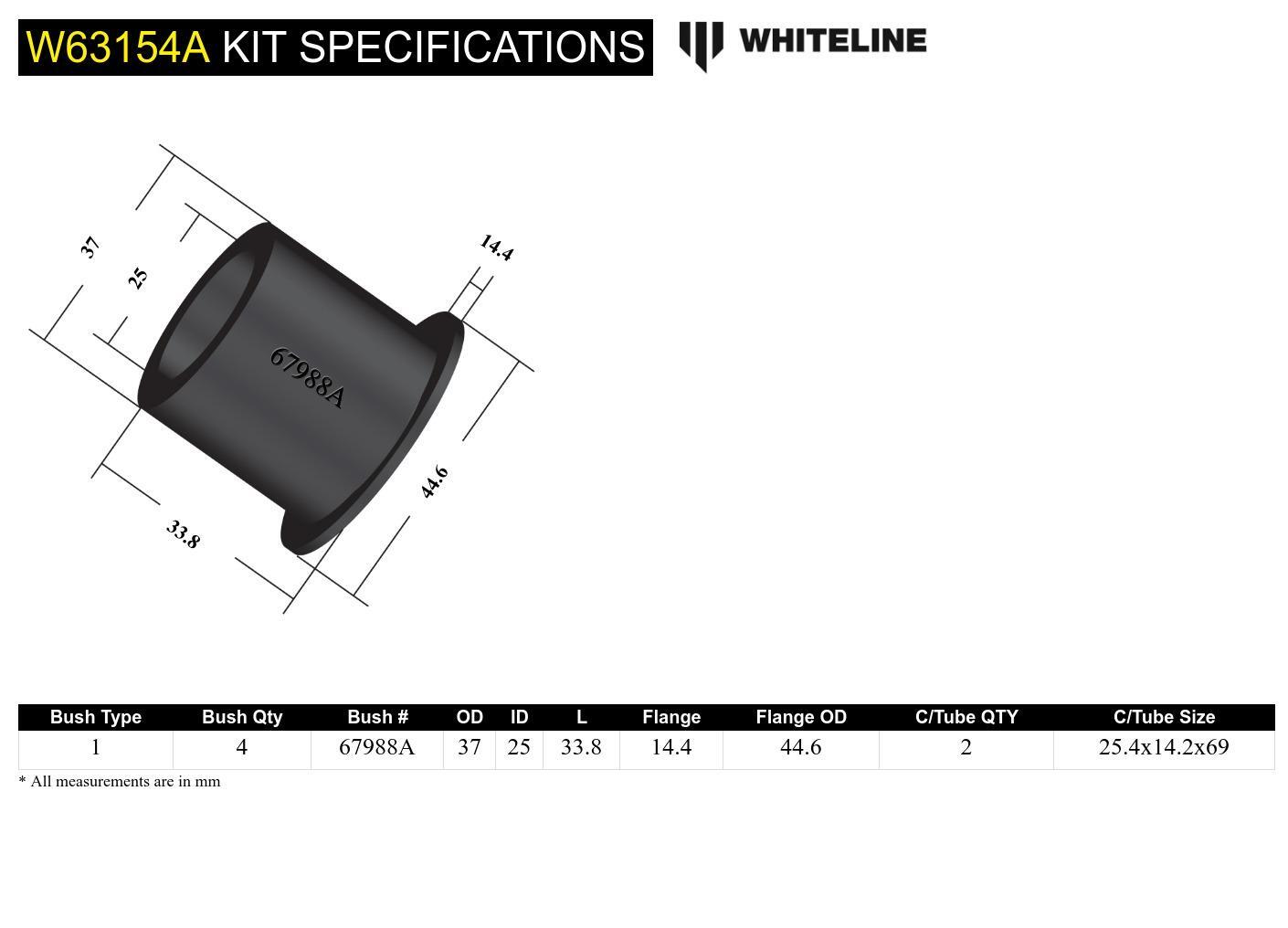 Whiteline Rear Control Arm Lower Rear - Inner Bushing Kit to Suit Holden Commodore VE, VF and HSV |