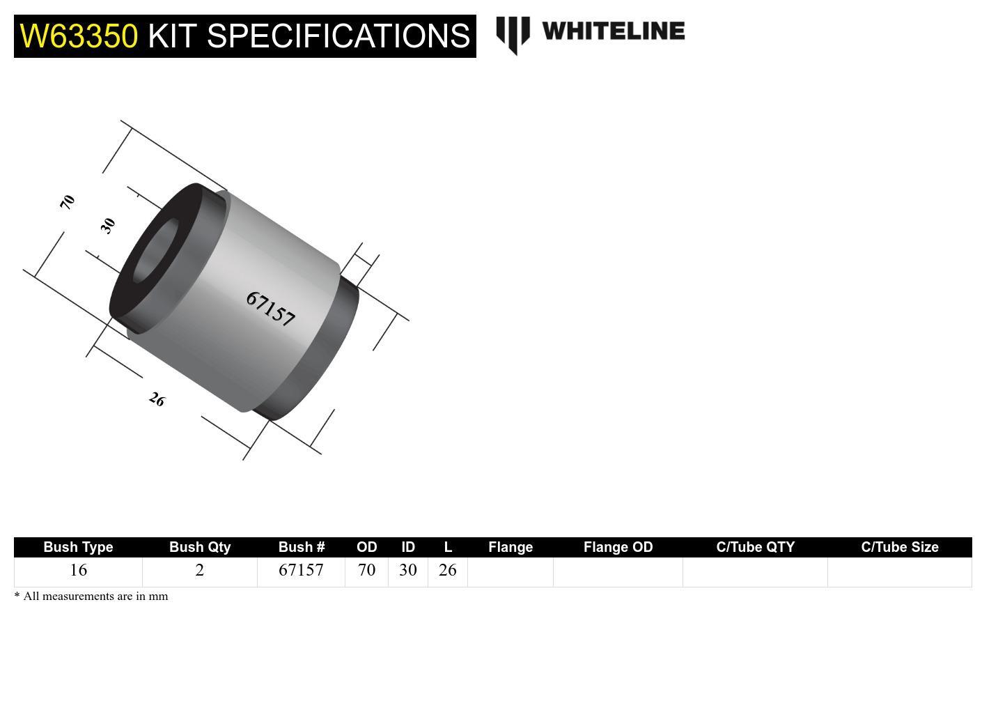Whiteline Trailing Arm - Front Bushing Kit | W63350
