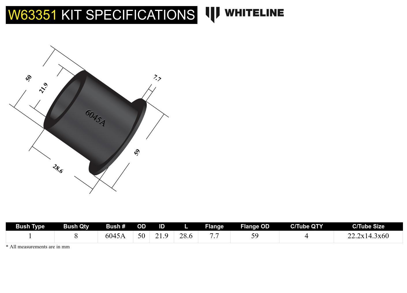 Whiteline Rear Trailing Arm - Bushing Kit to Suit Nissan Navara, Pathfinder and Patrol | W63351