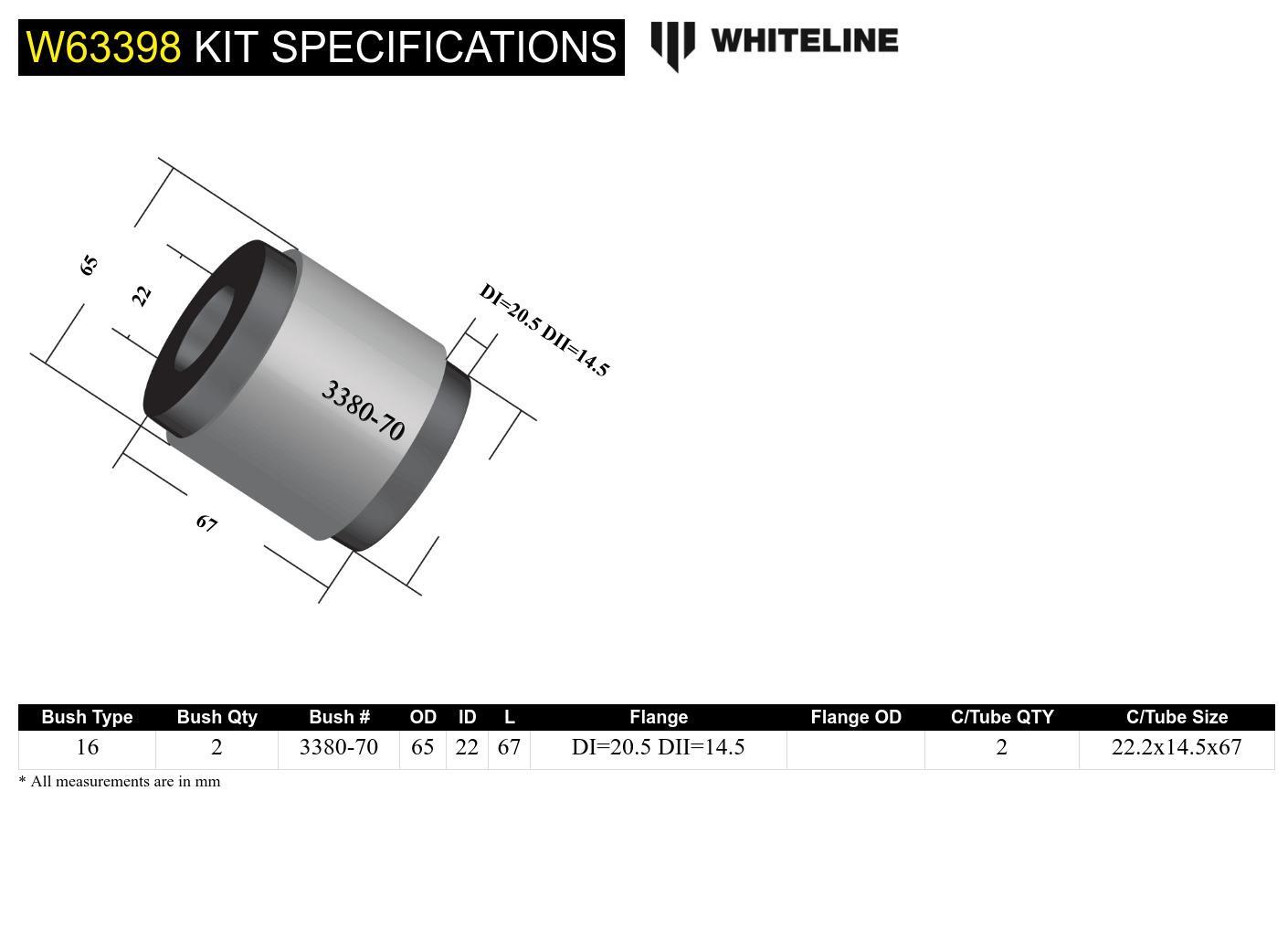 Whiteline Rear Trailing Arm Lower - Front Bushing Kit t Suit Subaru Liberty and Outback | W63398